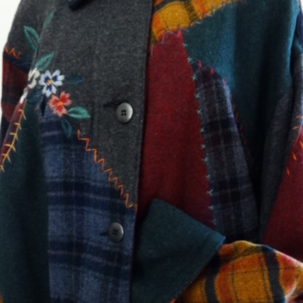 Vintage 80s Mid Length Coat Patchwork Embroided - image 1